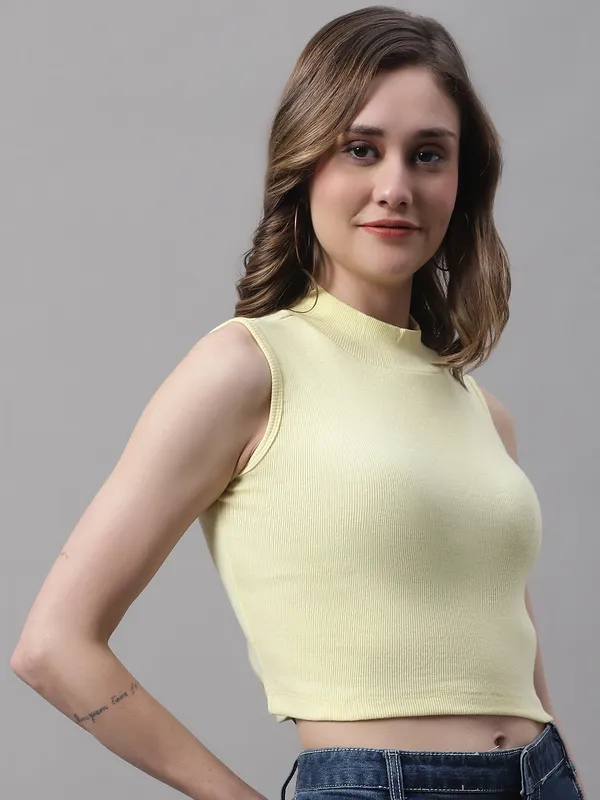 Yellow_Cotton_Rib_Turtle_Neck_Crop_Top_For_Women