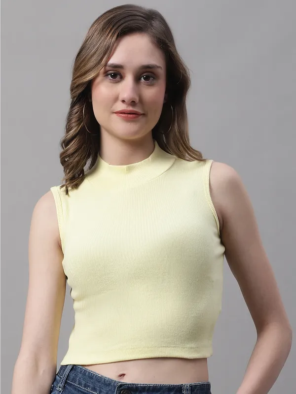 Yellow_Cotton_Rib_Turtle_Neck_Crop_Top_For_Women