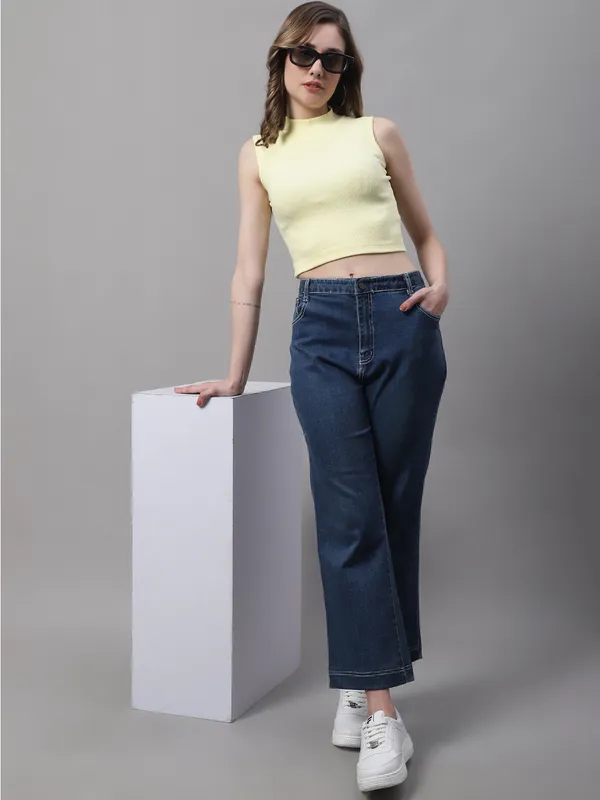 Yellow_Cotton_Rib_Turtle_Neck_Crop_Top_For_Women