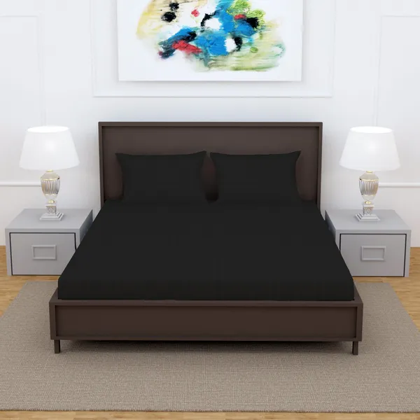 _100%_Cotton_220_TC_Italian_Stripes_Flat_King_Size_Bedsheet_With_2_Pillow_Cover_(108_x_108_Inch,_BLACK)
