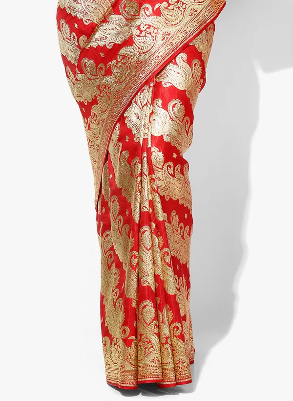 Red_Silk_Blend_Banarasi_Sarees_For_Women