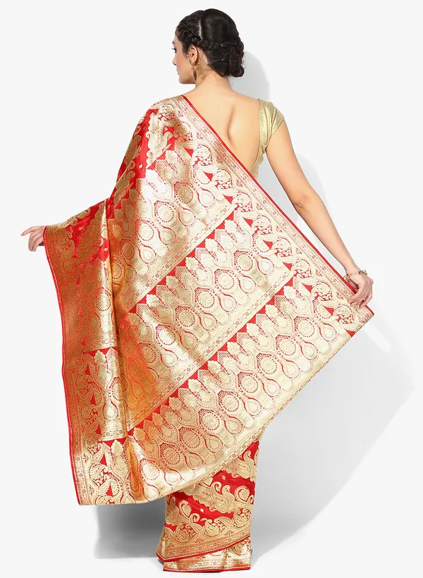 Red_Silk_Blend_Banarasi_Sarees_For_Women