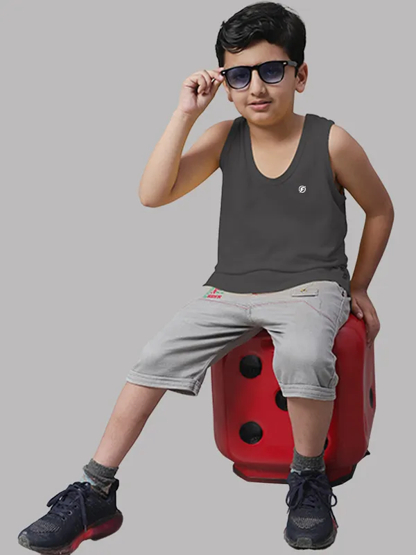 Sea_Green_&_Grey_Round_Neck_Casual_Wear_Vest_For_Kids