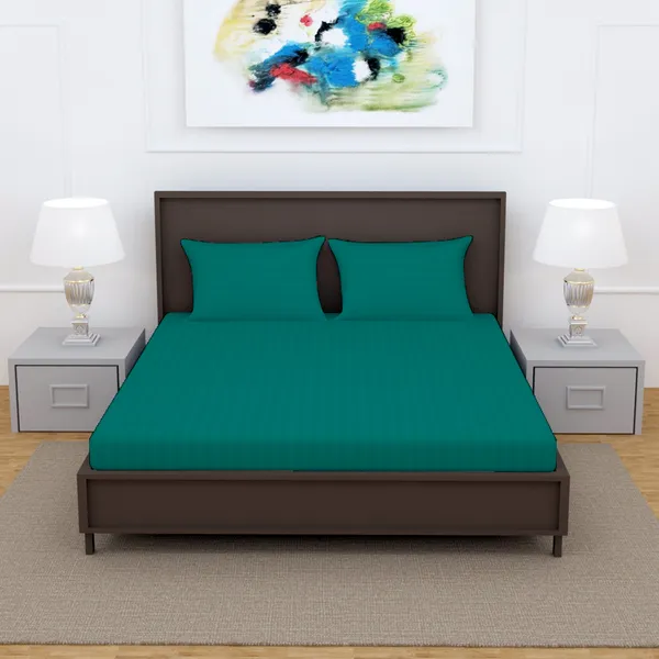 _100%_Cotton_220_TC_Italian_Stripes_Flat_King_Size_Bedsheet_With_2_Pillow_Cover_(108_x_108_Inch,_TURQ_GREEN)