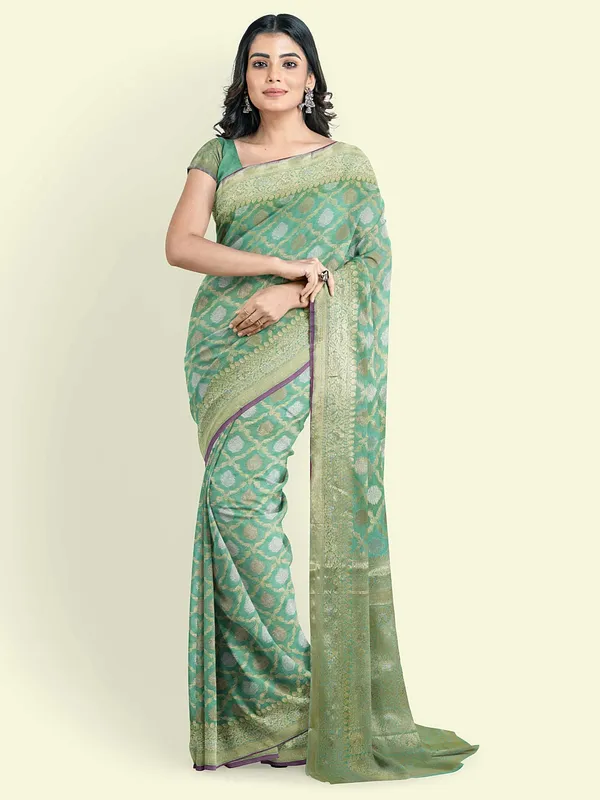 Sea_Green_Cotton_Silk_Banarasi_Sarees_For_Women