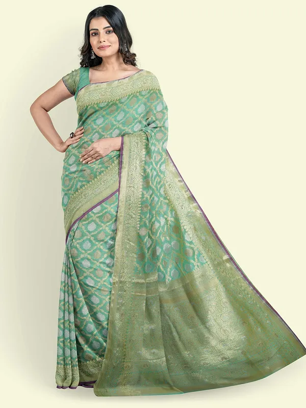 Sea_Green_Cotton_Silk_Banarasi_Sarees_For_Women