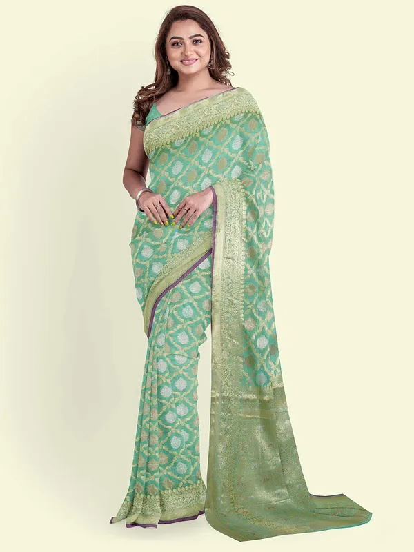 Sea_Green_Cotton_Silk_Banarasi_Sarees_For_Women