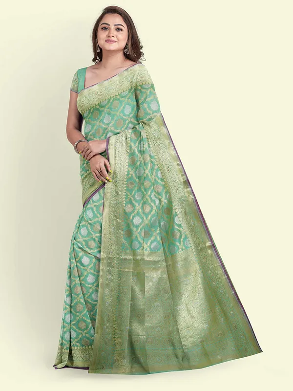 Sea_Green_Cotton_Silk_Banarasi_Sarees_For_Women