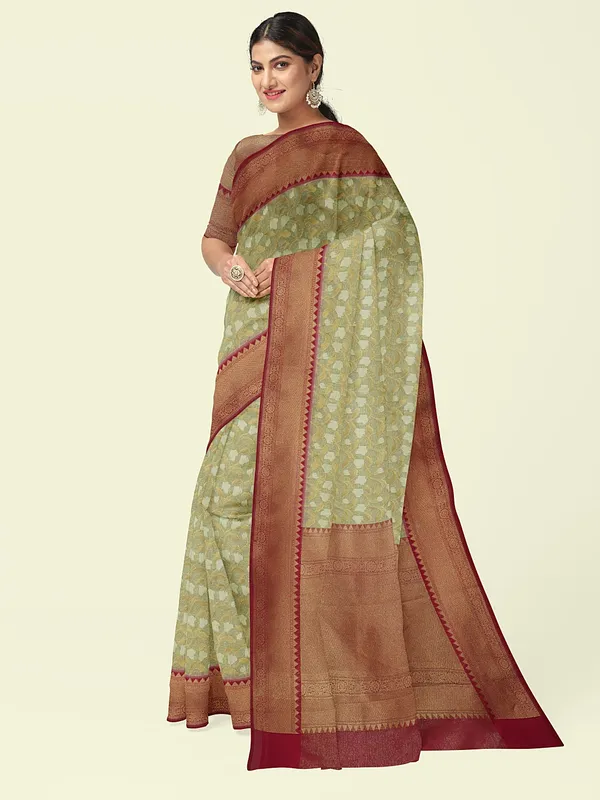 Off_White_Cotton_Blend_Banarasi_Sarees_For_Women