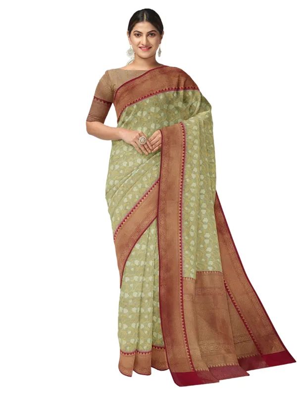 Off_White_Cotton_Blend_Banarasi_Sarees_For_Women
