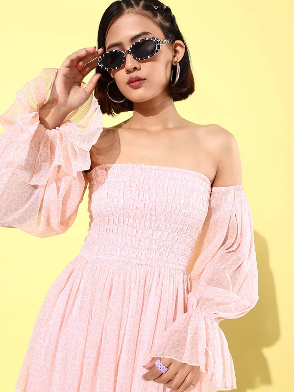Pink_Chiffon_Fit_and_Flare_Dress_For_Women