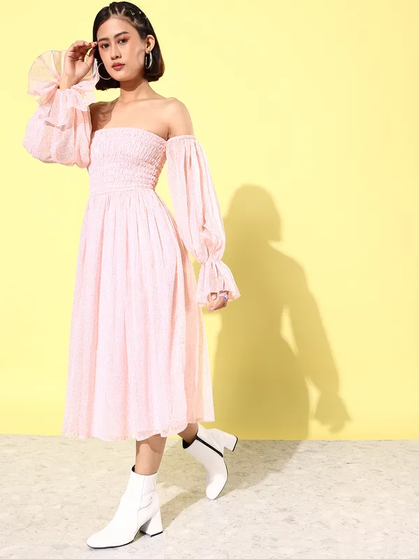 Pink_Chiffon_Fit_and_Flare_Dress_For_Women
