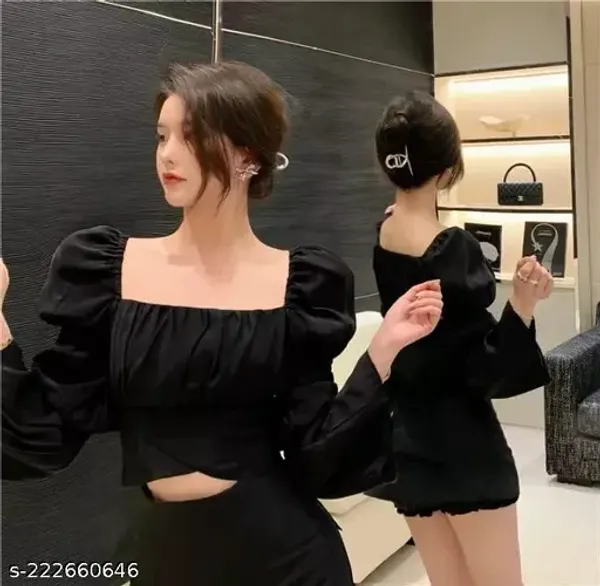 Black_Premium_Crape_Solid_Casual_Top_For_Women