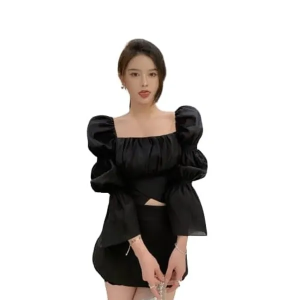 Black_Premium_Crape_Solid_Casual_Top_For_Women