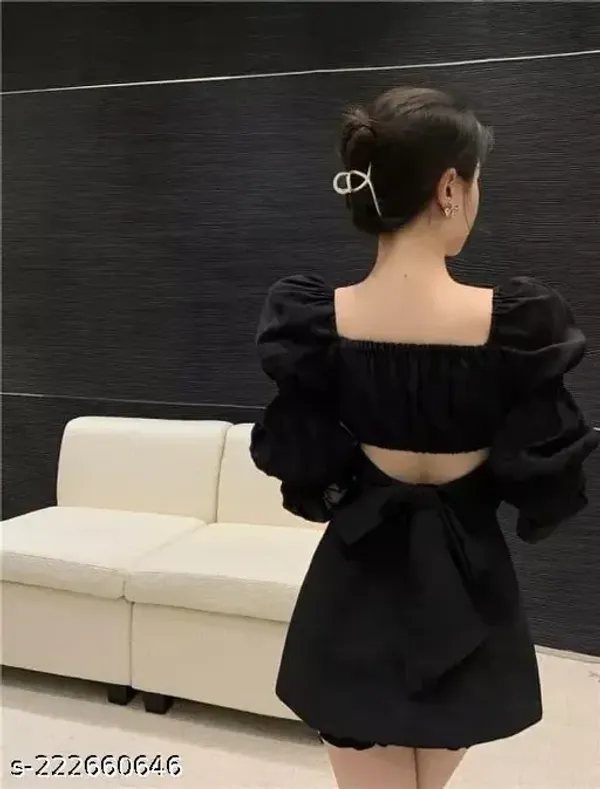 Black_Premium_Crape_Solid_Casual_Top_For_Women