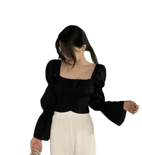 Black_Premium_Crape_Solid_Casual_Top_For_Women