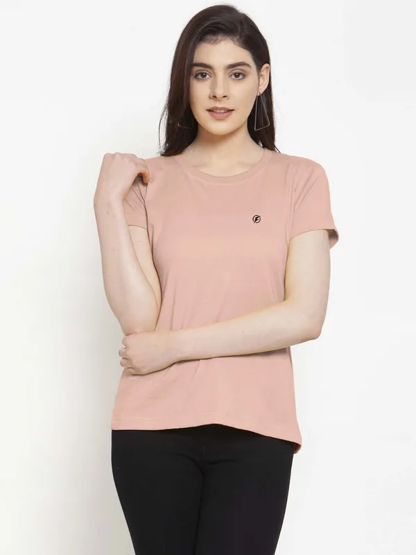 Pack_of_2_Turquoise_Blue_&_Coral_Cotton_Round_Neck_Short_Sleeves_T-Shirt_For_Women