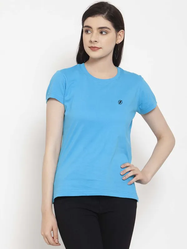 Pack_of_2_Turquoise_Blue_&_Coral_Cotton_Round_Neck_Short_Sleeves_T-Shirt_For_Women