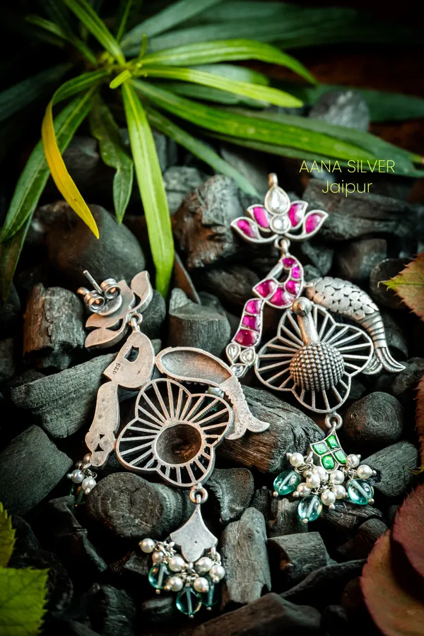 925_Pure_Sterling_Silver_|_Peacock_Fish_Kundan_Earrings_|_Well_Stamped_&_Hallmarked