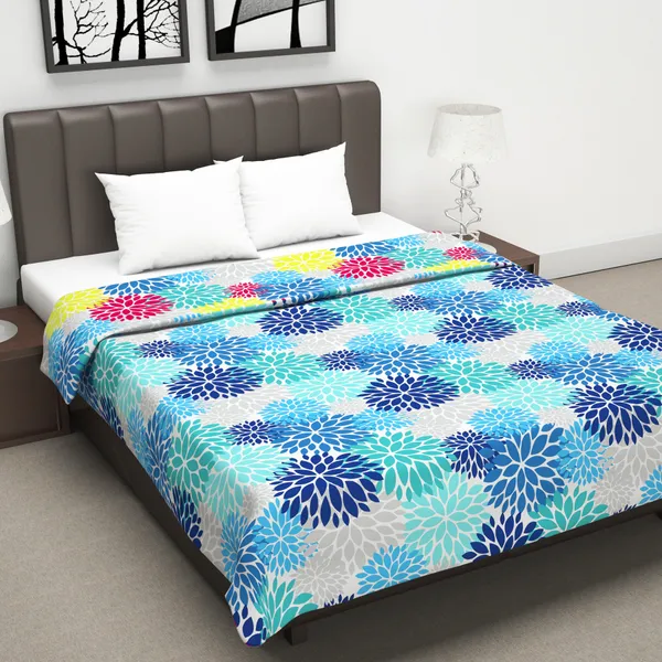 Floral_Double_Dohar_for_AC_Room_(Polyester,_Blue_and_Pink)