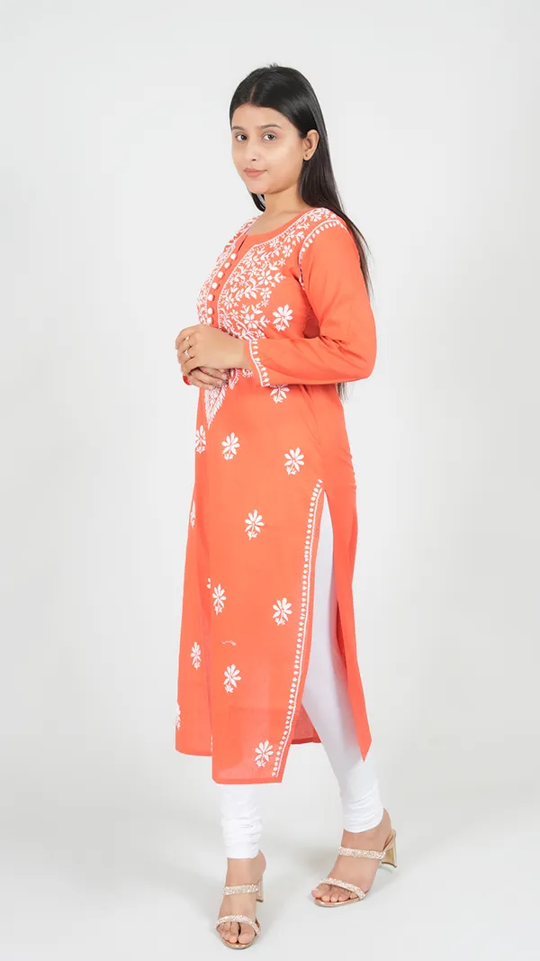 Rust_Cotton_Casual_Long_Kurti_For_Women