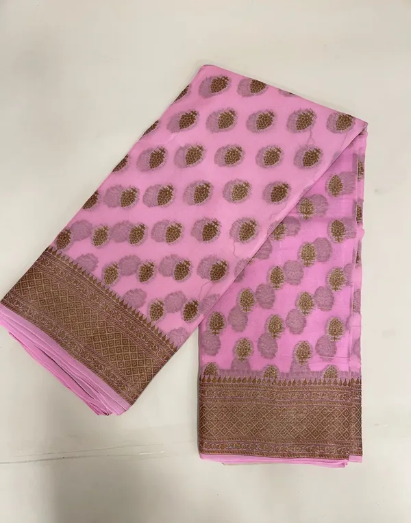 Humairah_Presents_Pure_Handloom_Baby_Pink_Chiffon_Copper_Zari_Booti_and_Banarasi_Copper_Zari_Border_and_Pallu_with_Pink_Blouse