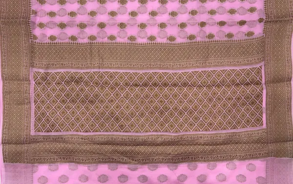 Humairah_Presents_Pure_Handloom_Baby_Pink_Chiffon_Copper_Zari_Booti_and_Banarasi_Copper_Zari_Border_and_Pallu_with_Pink_Blouse