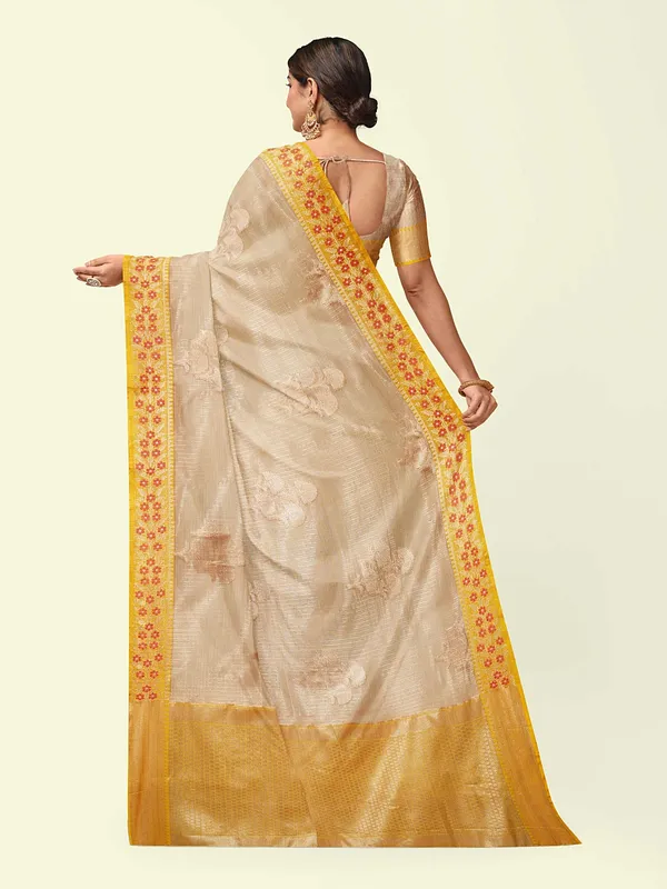 Peach_Cotton_Blend_Banarasi_Sarees_For_Women
