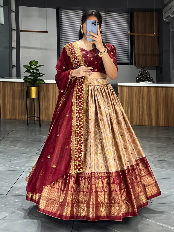 Spirit fashion Maroon Color Designer Printed Lehenga Choli For Rich Look With Embroidery Work Duppatta Bandhani Patola Maroon Price in India Buy