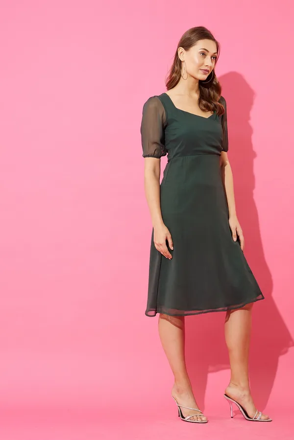 Green_Georgette_A-line_Dress_For_Women