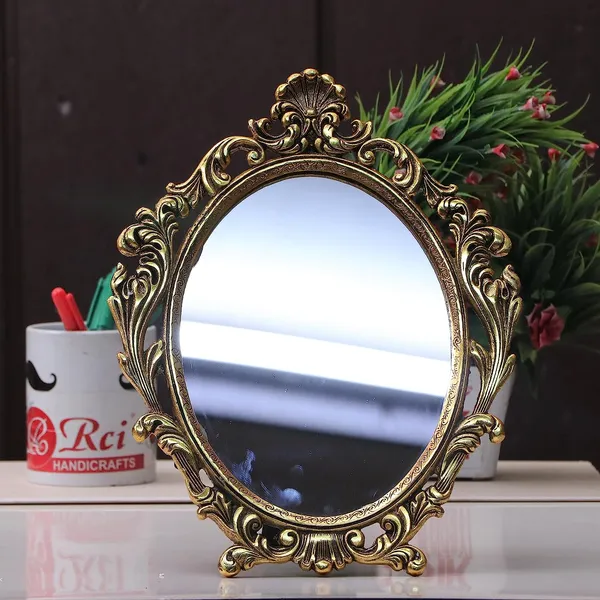 _Table_Mirror_Gold_Plated_for_Gift_Love_one_Festival_Gift_Perfect_for_Birthday,_Anniversary_Wedding_(Floor_Mount,_Oval,_Framed)