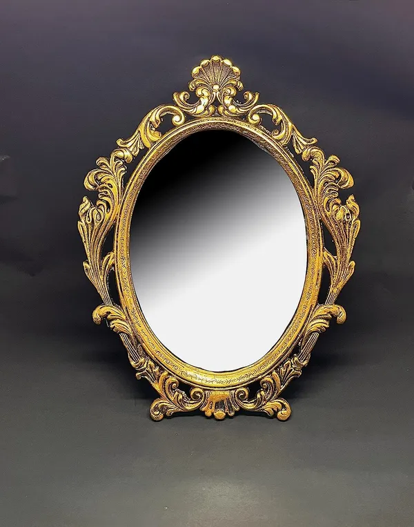_Table_Mirror_Gold_Plated_for_Gift_Love_one_Festival_Gift_Perfect_for_Birthday,_Anniversary_Wedding_(Floor_Mount,_Oval,_Framed)