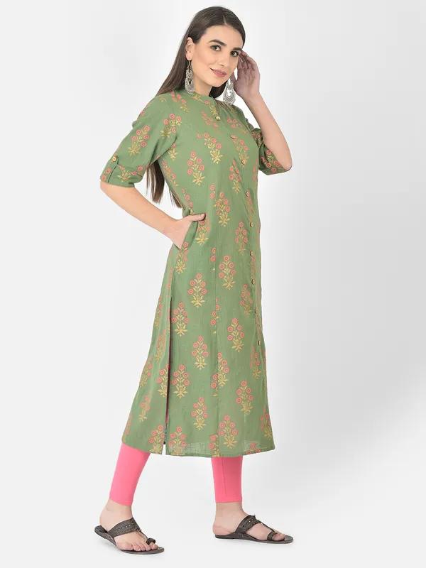 Green_Cotton_Floral_Printed_A-line_Kurta