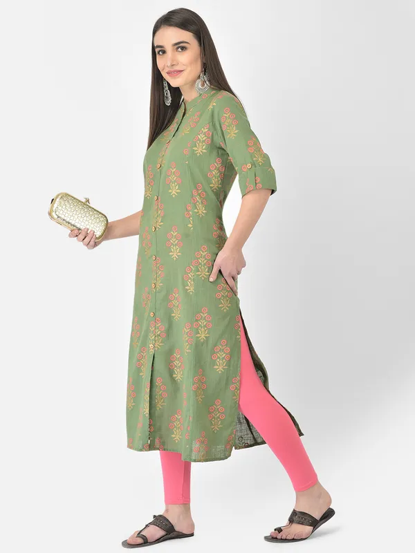 Green_Cotton_Floral_Printed_A-line_Kurta