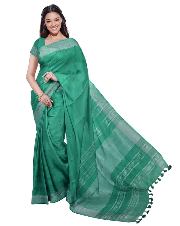 Cobalt_Blue_&_Mint_Green_women's_Bhagalpuri_Handloom_Cotton-Linen_Blend_Saree_With_Running_Unstiched_Blouse_Piece