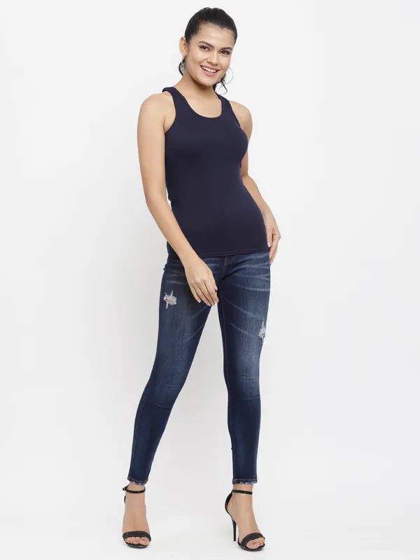 NavyBlue_Cotton_Lycra_Solid_Racer_Back_Tank_Top_Workout_Sports_Tshirts_For_Women