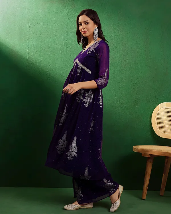 Purple_Milky_Georgette_Zari_Embroidered_With_Foil_Printed_Alia_Cut_Kurta_With_Palazzo_Set