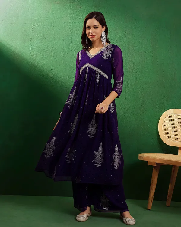 Purple_Milky_Georgette_Zari_Embroidered_With_Foil_Printed_Alia_Cut_Kurta_With_Palazzo_Set
