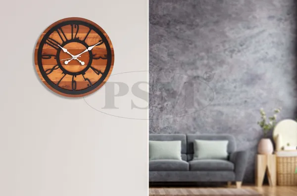 LASER_CUT_WOODEN_WALL_CLOCK_IVORY_BROWN_BLACK_15_INCH_ROUND_PSM_1119