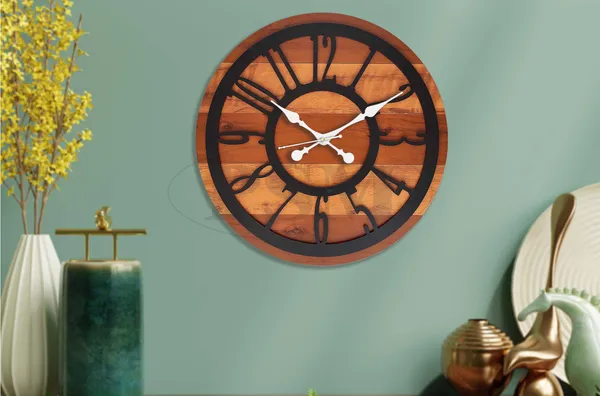 LASER_CUT_WOODEN_WALL_CLOCK_IVORY_BROWN_BLACK_15_INCH_ROUND_PSM_1119