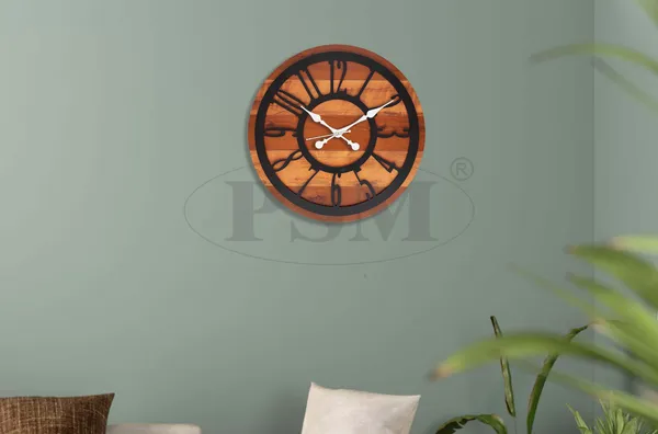 LASER_CUT_WOODEN_WALL_CLOCK_IVORY_BROWN_BLACK_15_INCH_ROUND_PSM_1119