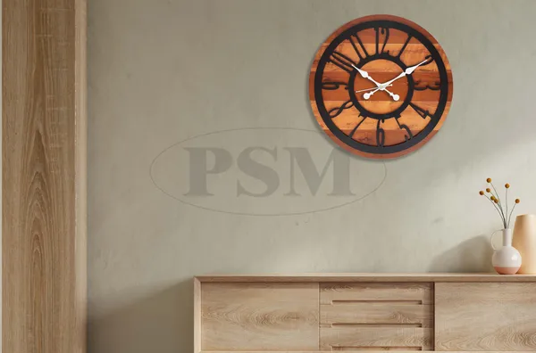 LASER_CUT_WOODEN_WALL_CLOCK_IVORY_BROWN_BLACK_15_INCH_ROUND_PSM_1119
