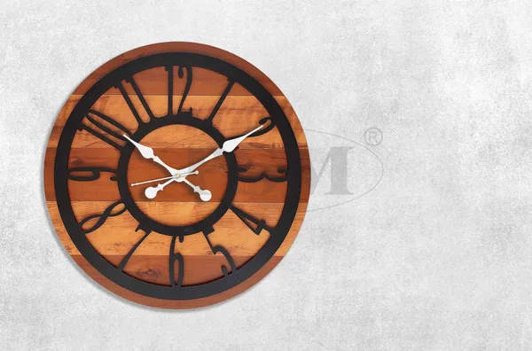 LASER_CUT_WOODEN_WALL_CLOCK_IVORY_BROWN_BLACK_15_INCH_ROUND_PSM_1119