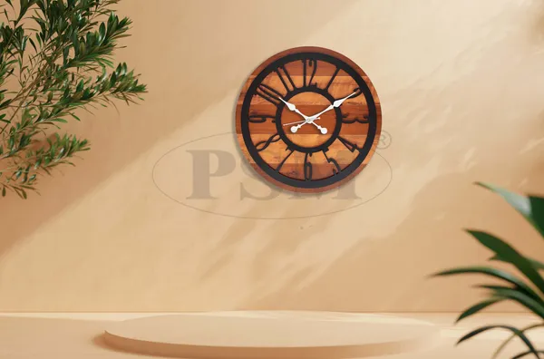 LASER_CUT_WOODEN_WALL_CLOCK_IVORY_BROWN_BLACK_15_INCH_ROUND_PSM_1119