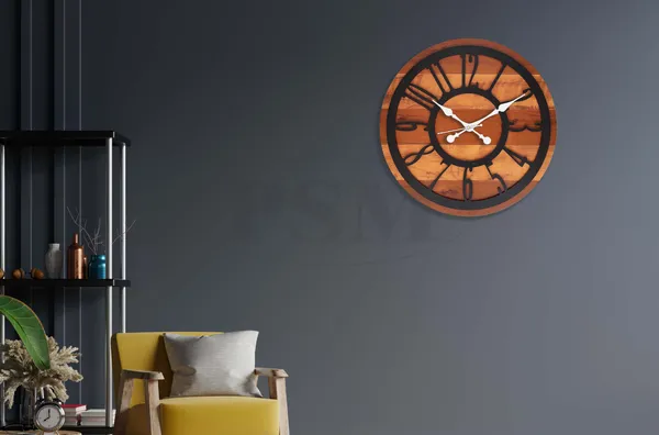 LASER_CUT_WOODEN_WALL_CLOCK_IVORY_BROWN_BLACK_15_INCH_ROUND_PSM_1119