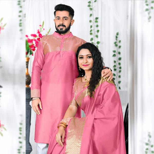 Assam_Silk_Saree_and_Viscose_Silk_Kurta_Lovely_Pink_Couple_Combo