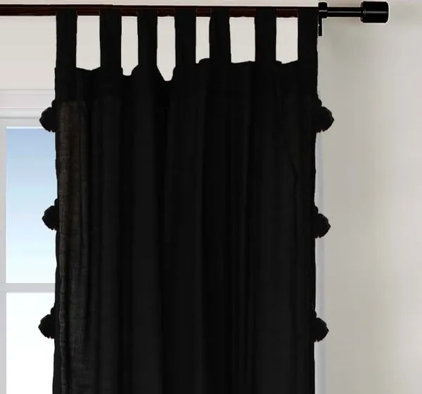 Pack_of_2_Cotton_Black_Sheer_Summer_fun_Tassel_Tab_Top_Window_Curtain_Set_for_Bedroom_and_Living_Room