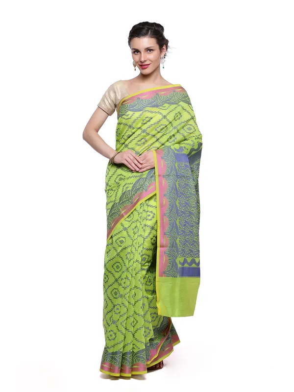 Green_Cotton_Blend_Banarasi_Sarees_For_Women