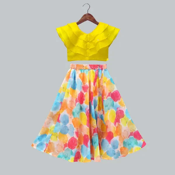 Yellow_Georgette_Silk_Lehenga_And_Three_Layered_Frill_Blouse_Set_For_Girls