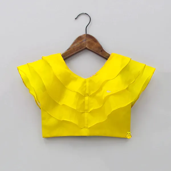Yellow_Georgette_Silk_Lehenga_And_Three_Layered_Frill_Blouse_Set_For_Girls